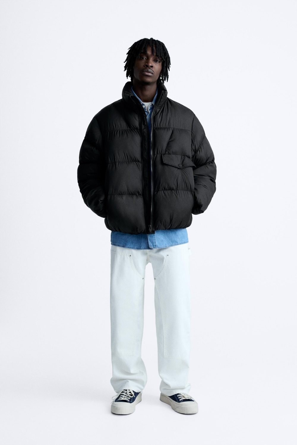 High Quality Customized Logo Men's Winter Down Jacket Formal Style with Stand Collar and Black Zipper Puffer Street Wear
