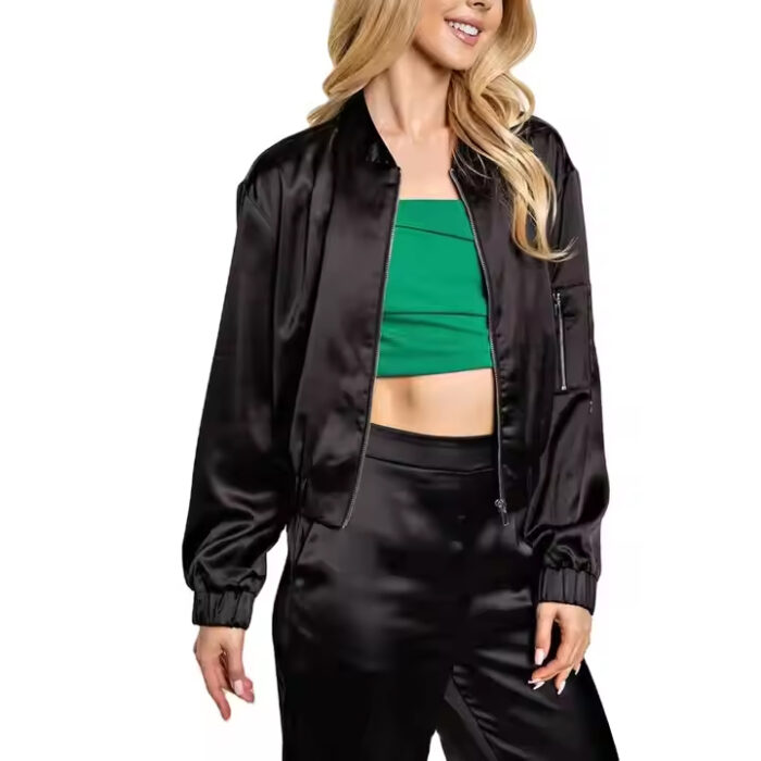 Prefect cutting Best edition create your own logo best material OEM services for Women's Satin Jackets