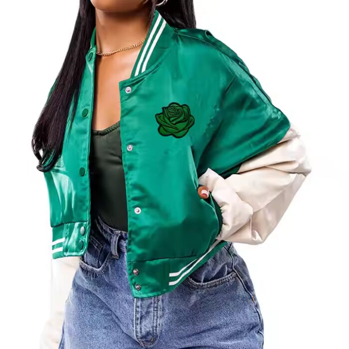 Women Satin jackets\Wholesale Winter Custom Satin Baseball Jacket for Ladies Short Women Shiny Cropped Top Bomber Nylon Jacket for Girls
