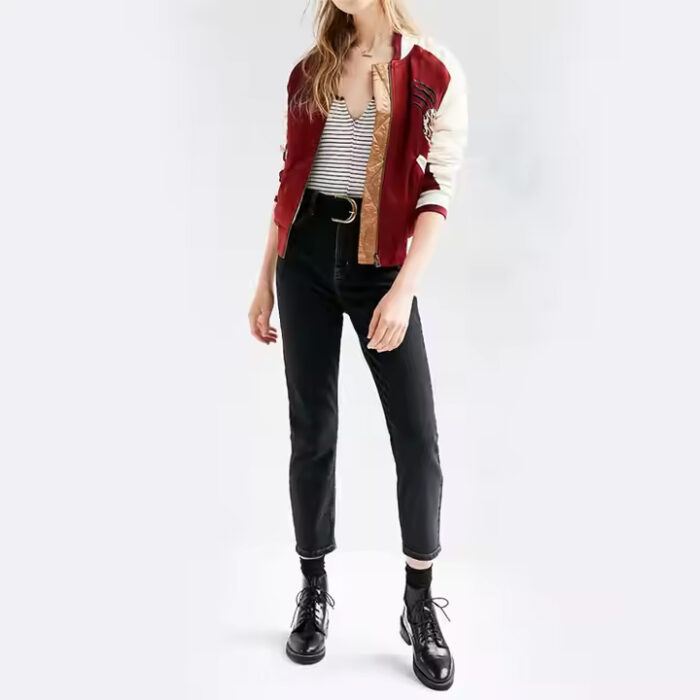 Women Satin jackets\Vintage Women Satin Colorblock Sleeve Tiger Embroidered Bomber Jacket