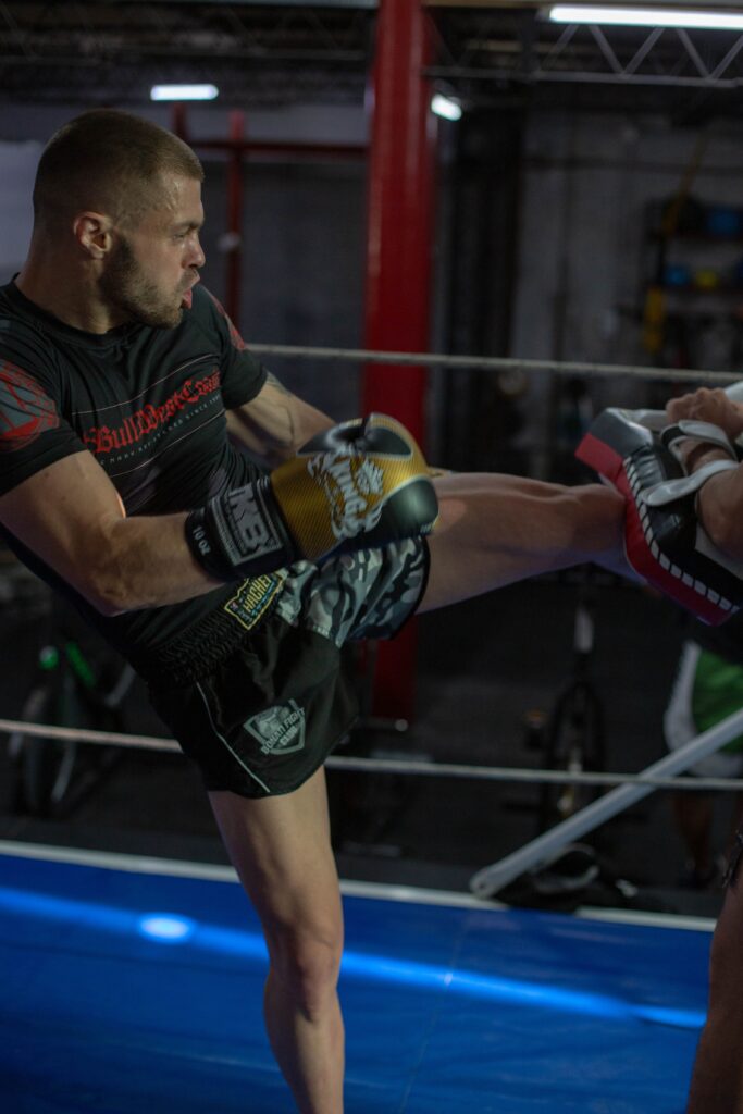 Athlete wearing sportswear during boxing training
