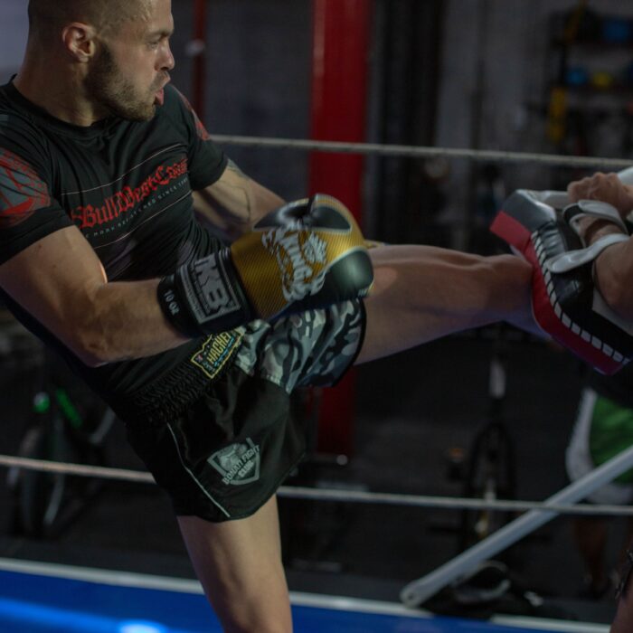 Athlete wearing sportswear during boxing training